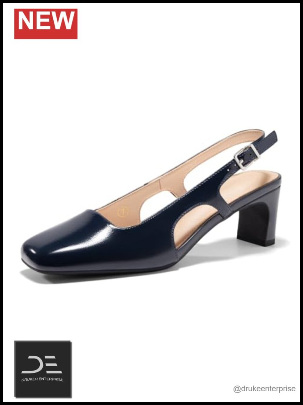 Women's Slingback Chunky Low Heels Closed Square Toe Pumps Faux Leather Block
